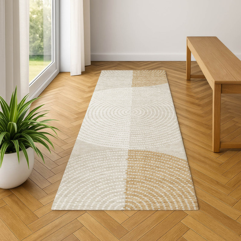 Premium Machine Washable Mayfield AMF2281 Geometric Rug, 2'3" x 7'6" Runner, Beige