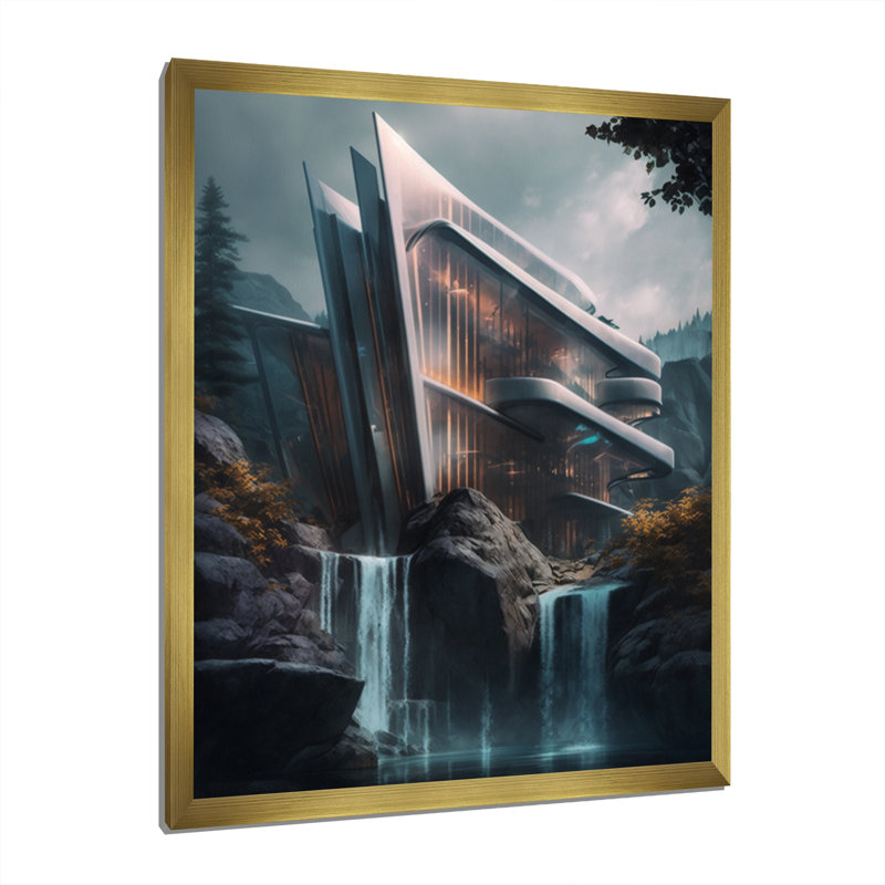 Brilliance architecturale futuriste Narcissus I, H 32 po x l 16 po x P 1 po, Encadrement doré