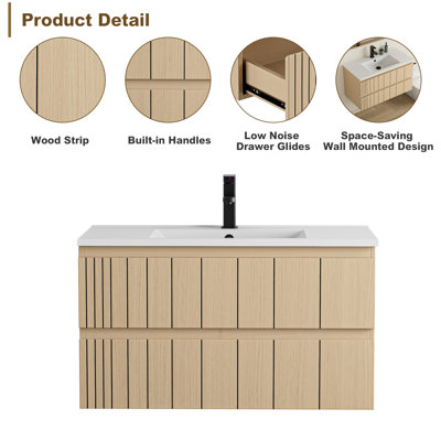 36" Wall Mounted Bathroom Vanity Cabinet Base Only, Wood Tune Floating Cabinet