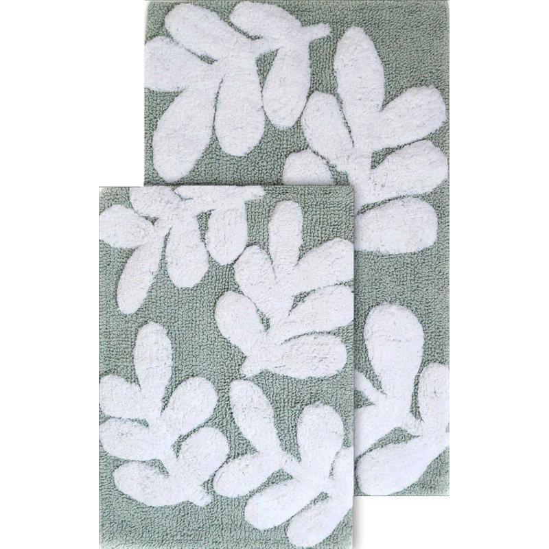 Elar Cotton Blend Non-Slip Bath Rug, Moonstone / White