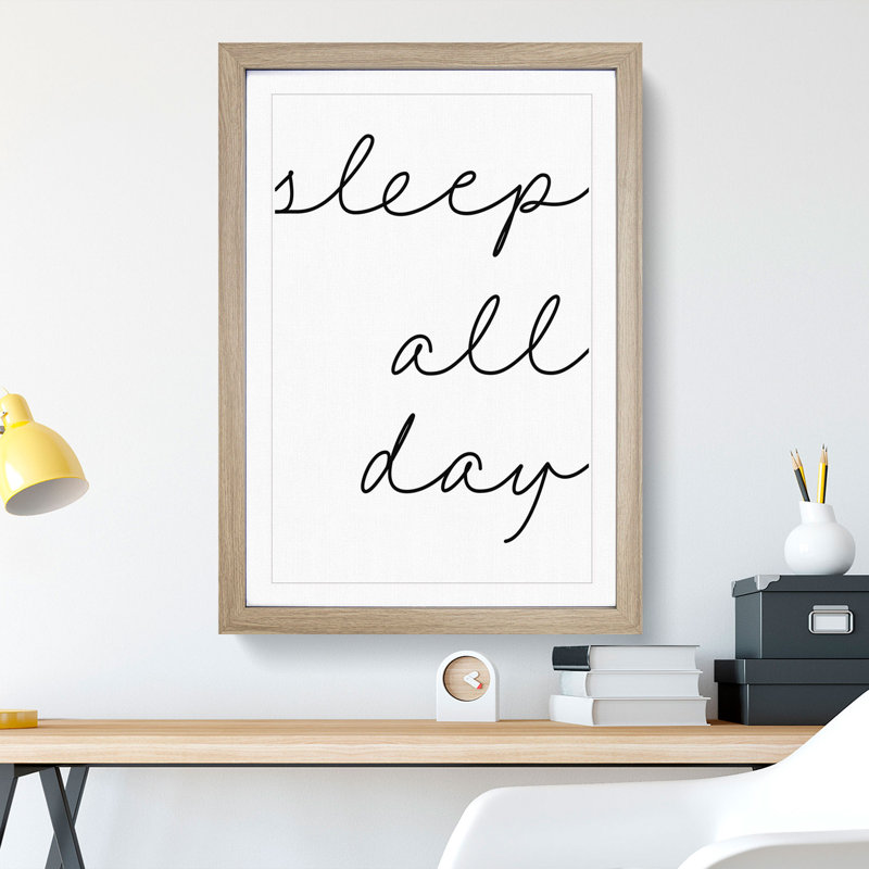Sleep All Day - Single Picture Frame Print on Wood, 65cm H x 48cm W x 2cm D, Oak Framed