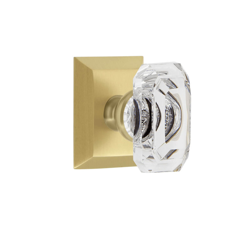 Grandeur Concealed Screw Mechanism Geometric Knob with Square Rosette, 2.375", Satin Brass