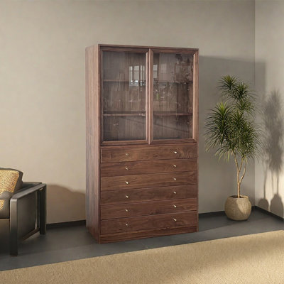Italian Style Bookcase with Glass Cabinet Doors