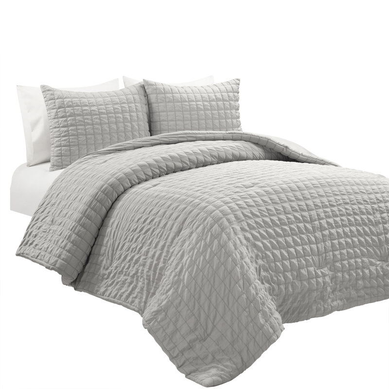 Ensemble d'édredon 3 pièces Crinkle, Très grand, Gris clair