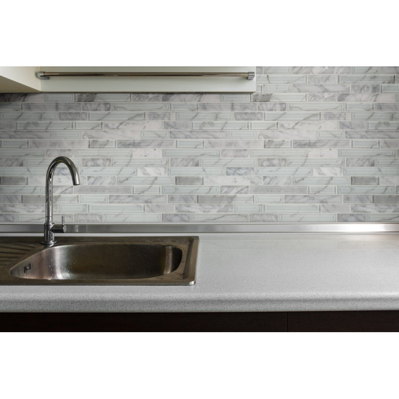 Dravyn Frosted Stravine Interlocking 11 in. x 12 in. Glass Stone Blend Mosaic Wall Tile