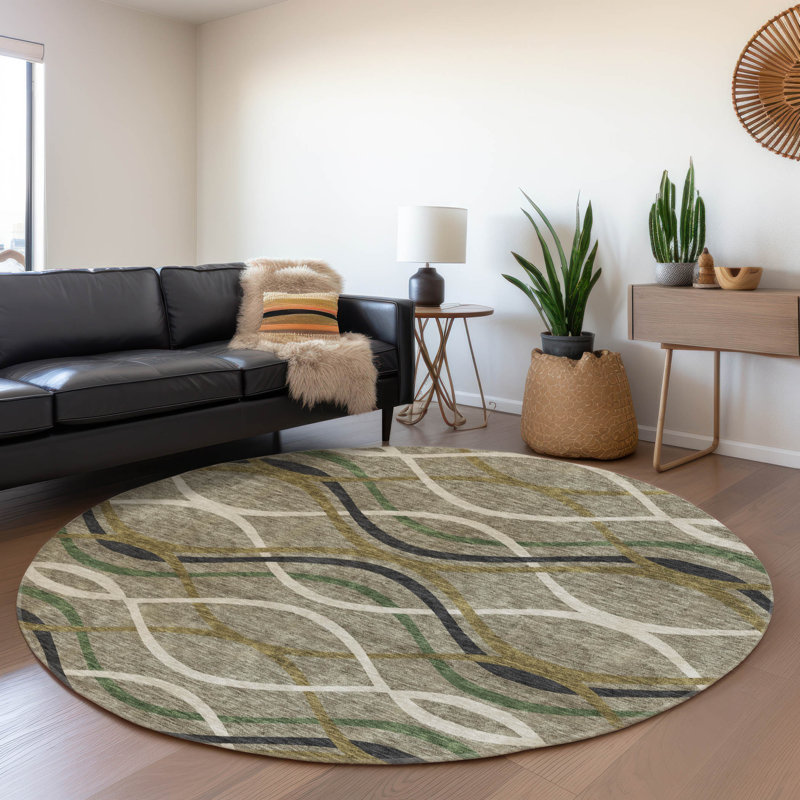 Lamanna Washable Abstract Indoor / Outdoor Rug, Round 8'