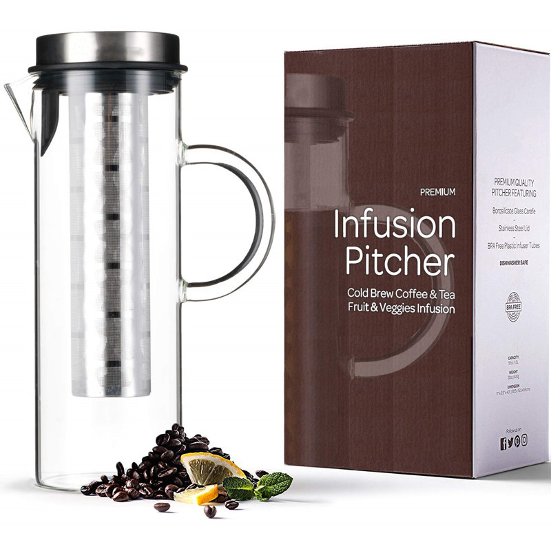 Elegant Glass Infusion Pitcher with Stainless Steel Lid and Infuser