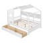 Lit double en bois avec toit, tiroirs de rangement et tablette pour enfants, lit blanc de style maisonnette-1961755210