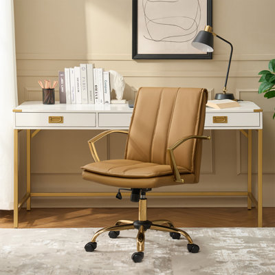 Jehu Modern Leather Rocking Tilting Office Chair with Metal Armrests and Legs by Mercer41