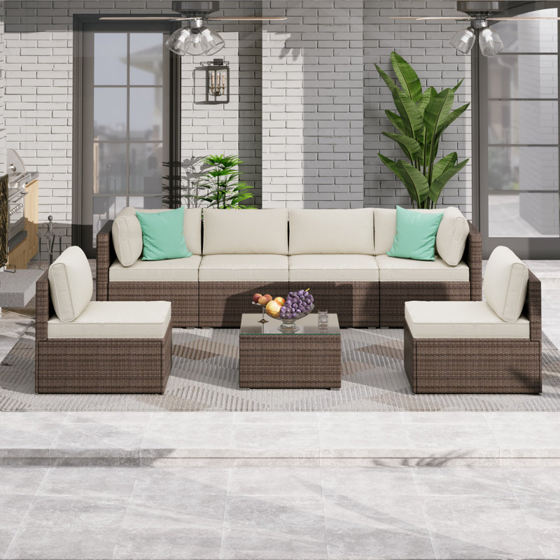 Accomac 6 - Person Modular Patio Conversation Set with Cushions, Beige/Brown