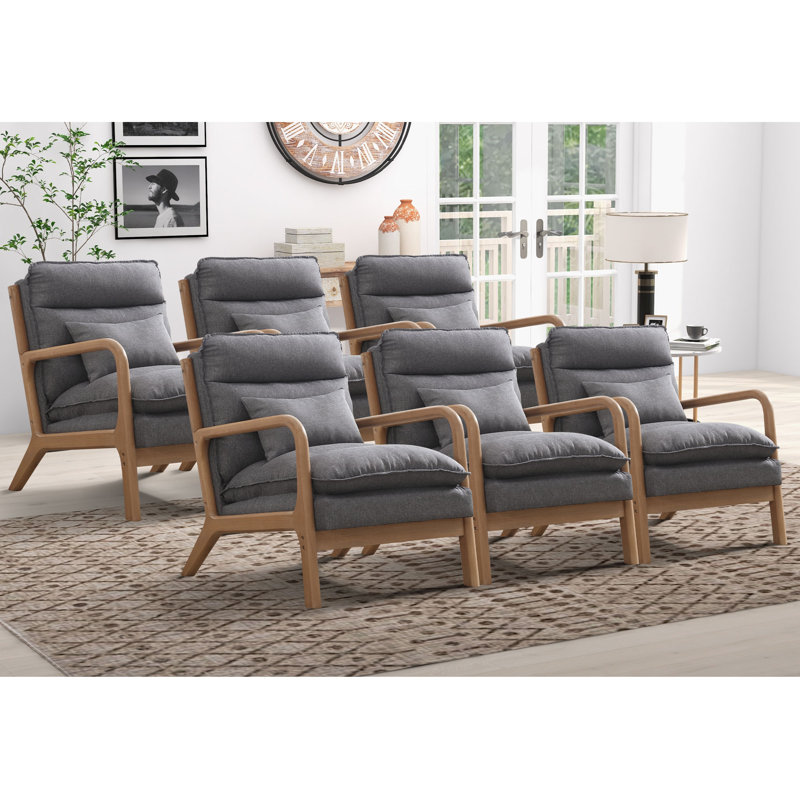 Eimantas 25.79" W Comfort Linen Upholstered Arm Accent Chair With Lumbar Pillow, Gray Linen