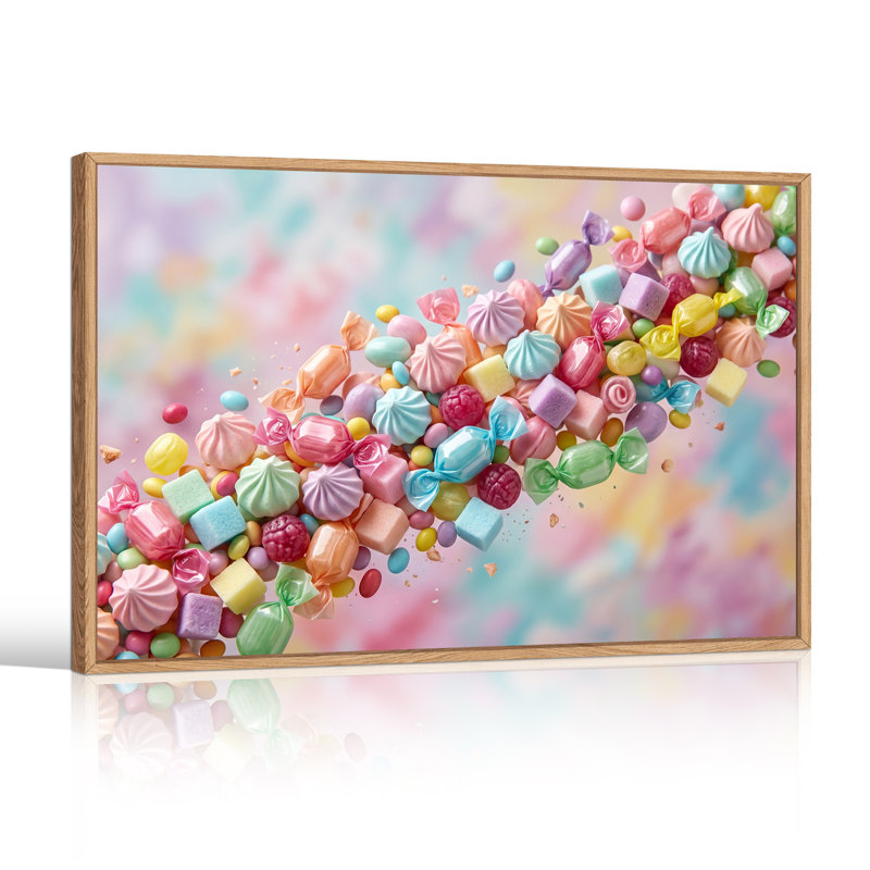 Assortiment de bonbons et de guimauves sur fond doux, H 24 po x l 36 po
