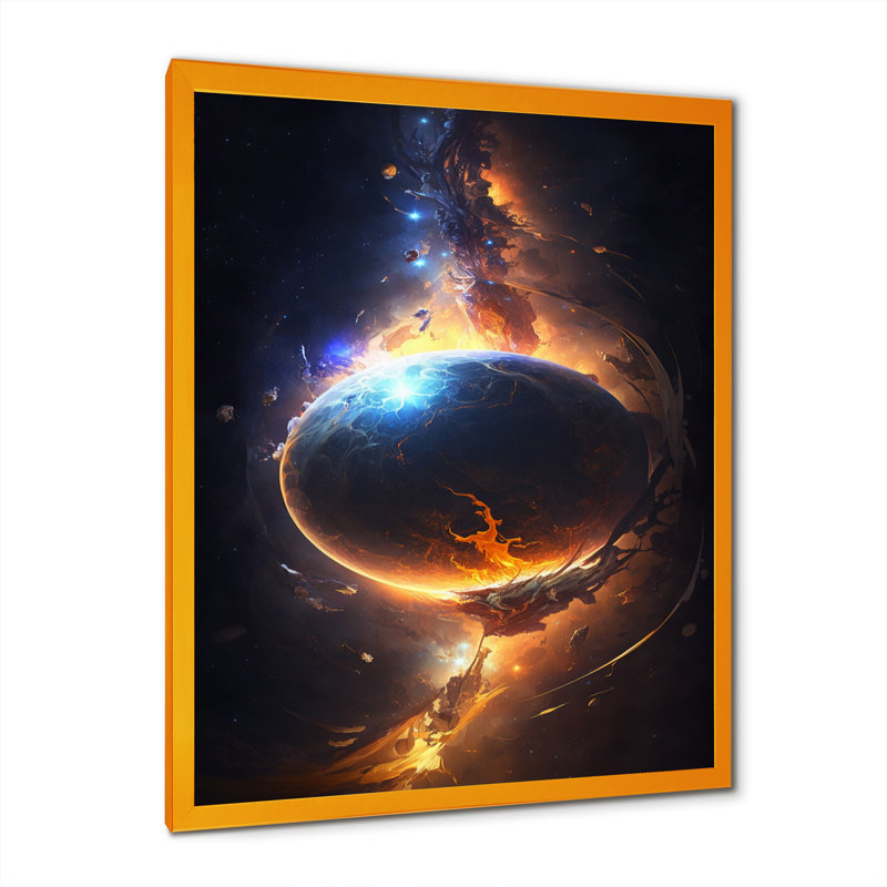 " Deep Space Planet Fusion IX ", 20" H x 12" W x 1" D, Gold Picture Framed