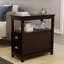 Table d'appoint étroite avec 2 tiroirs et une étagère ouverte, table de chevet brune pour chambre et salon
