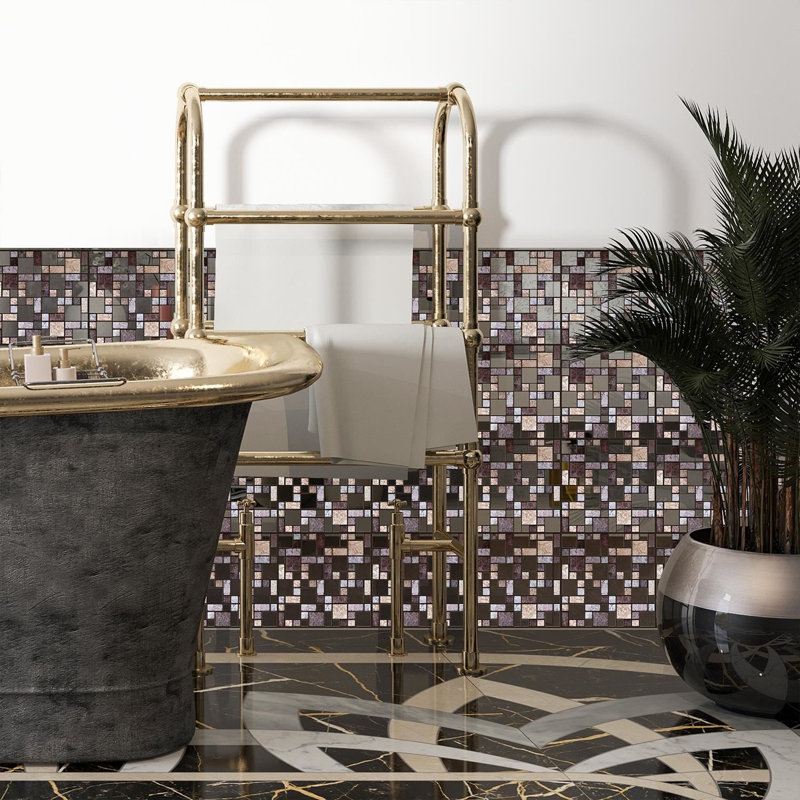 Metallic Stone Mosaic Wall Tile Sticker Set 15cm x 15cm, Brown