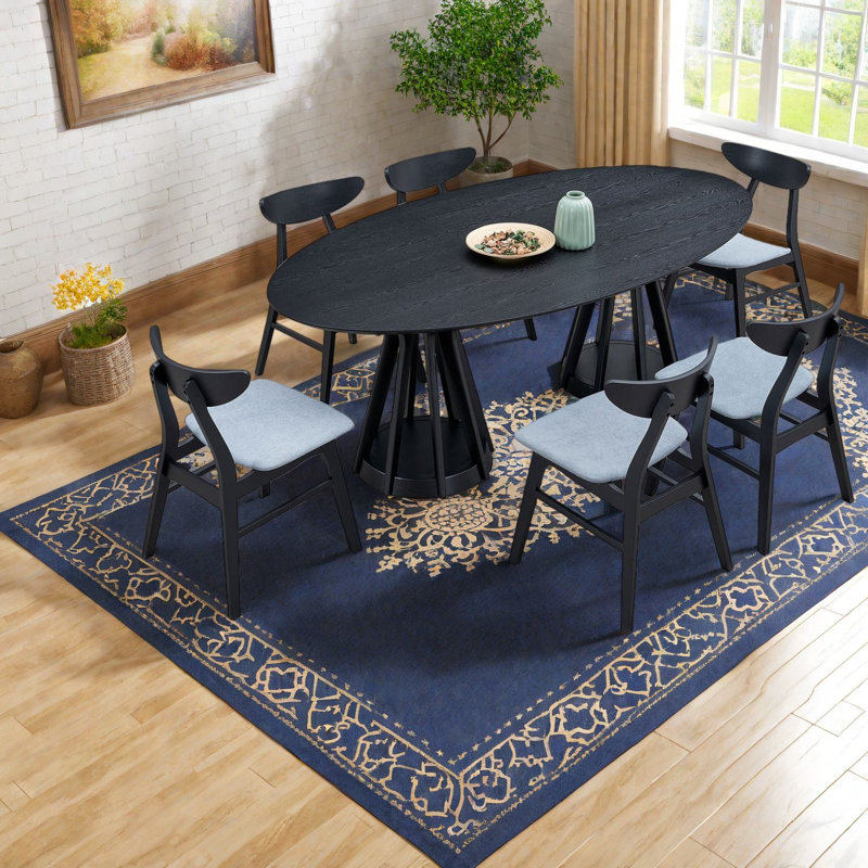 Modern Dining Table Set, Solid Wood And Mdf, For Large Kitchens