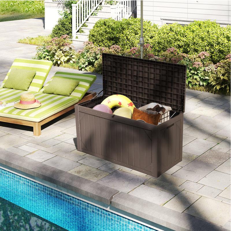 Boîte de terrasse verrouillable en résine résistante à l'eau 100 gallons Decksplore, Brun