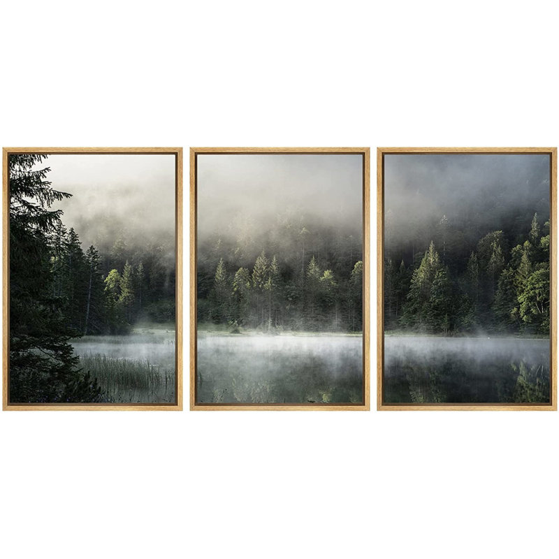 «Nature Landscape Forest Lake Covered in Fog Natural Landscape», reproduction de photo sur toile flottante 3 pièces, Naturel