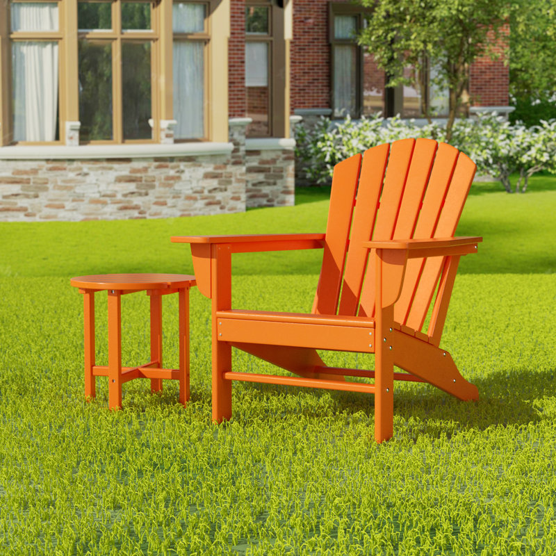 Altura Foldable Outdoor Adirondack Chair With Table, Orange
