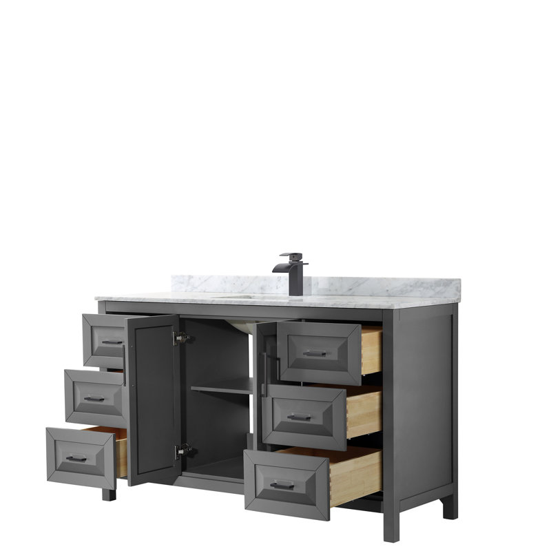 Daria 60'' W Single Vanity, Carrara Cultured Marble, Dark Gray, Matte Black