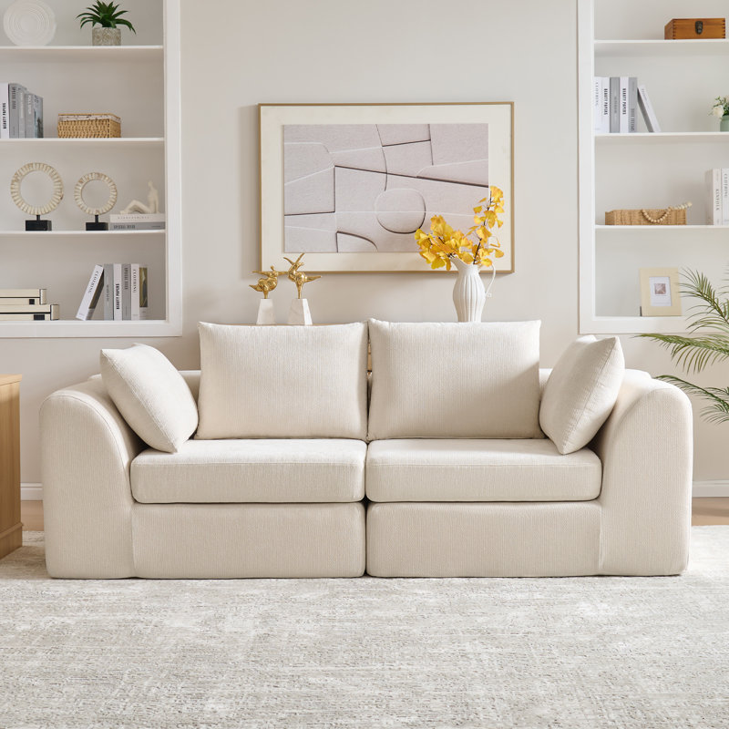 Canapé 86,6 po pour salon, canapé en nuage à assise profonde et canapé désossé, canapé 2 places moderne, Beige