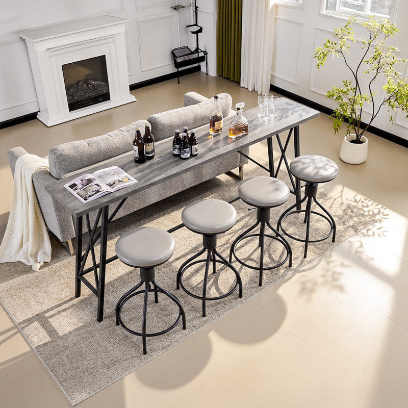 Ensemble de table de bar 84 po avec 4 tabourets pivotants à hauteur réglable 84 po, Grey