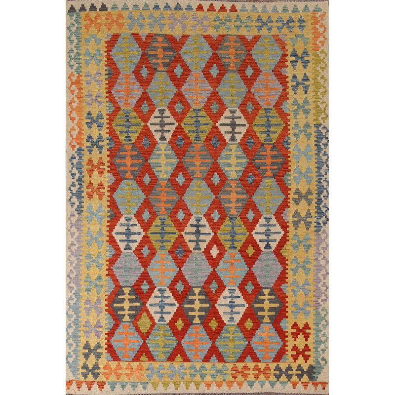 Tapis géométrique en laine Kilim 7 x 7