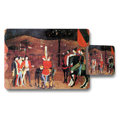 Medieval Scene Placemat And Coaster Set With Vintage Artwork