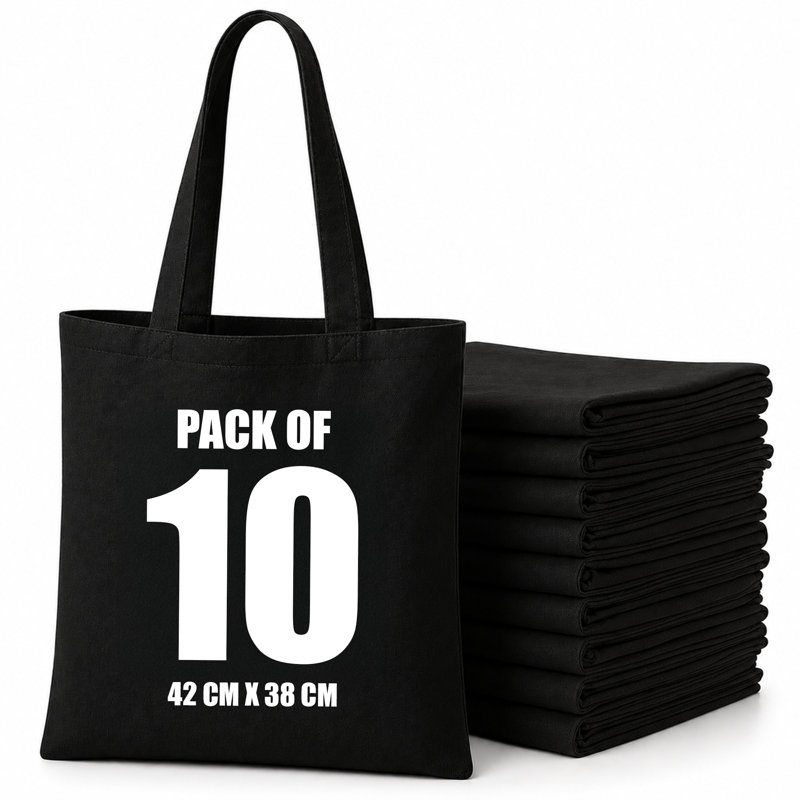 JMS Bridge Cotton Tote Bags 10 Piece Black 38cm W x 16cm D Carry Bag