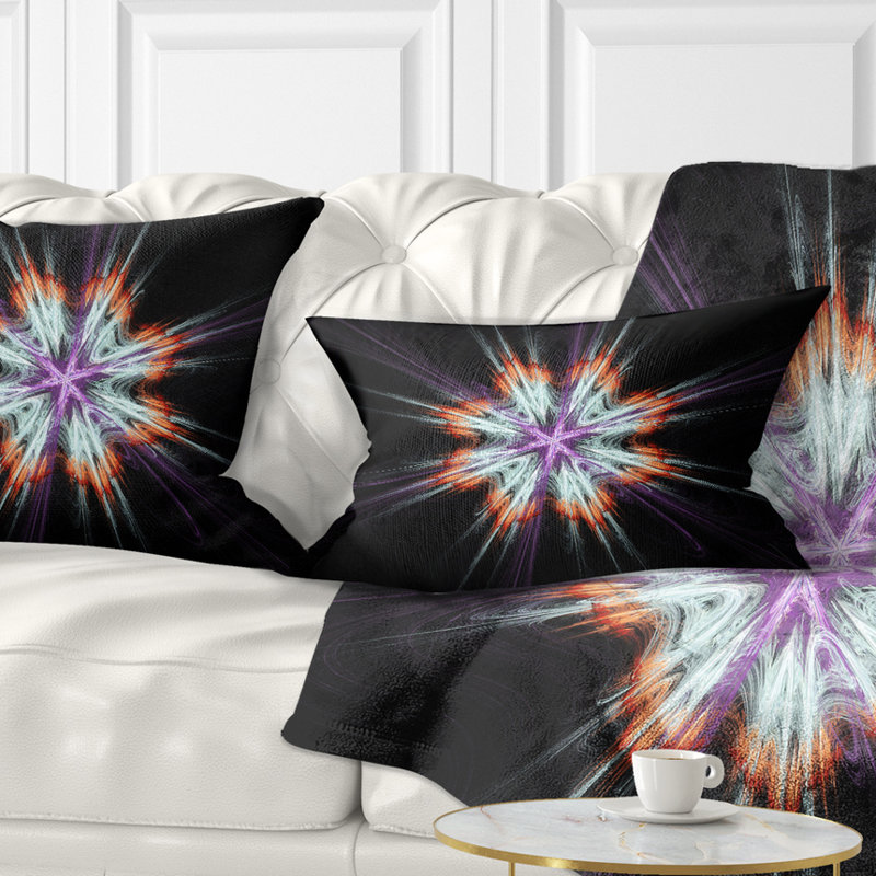 Fleurs abstraites sur fond noir - coussin à imprimé floral