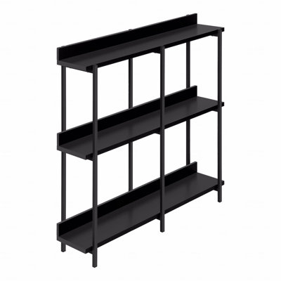 Narrow Sofa Console Table, Accent Entryway Living Room Bedroom, Black Laminate Black Metal Contemporary Modern