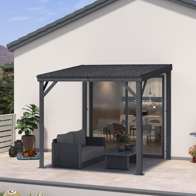 Pavillon de jardin mural mauve à toit incliné de 8 pi x 8 pi de couleur mauve avec un toit en acier et une surface de cuisson extérieure