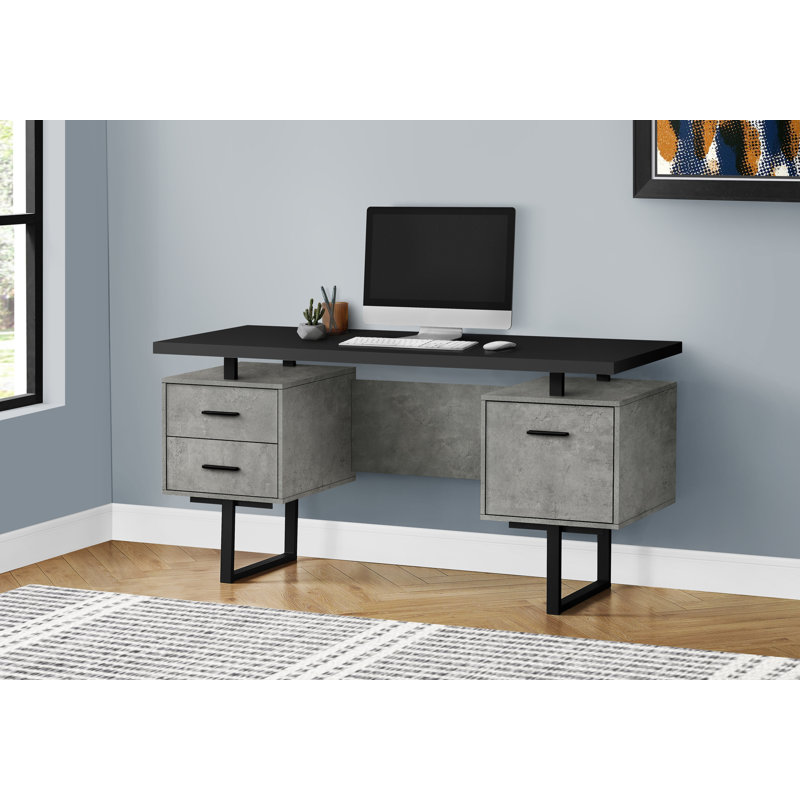 Jazarian Computer Desk, Home Office, Laptop, Left, Right Set-up, Storage Drawers, Work, 30" H x 60" W x 24" D, Black/Gray