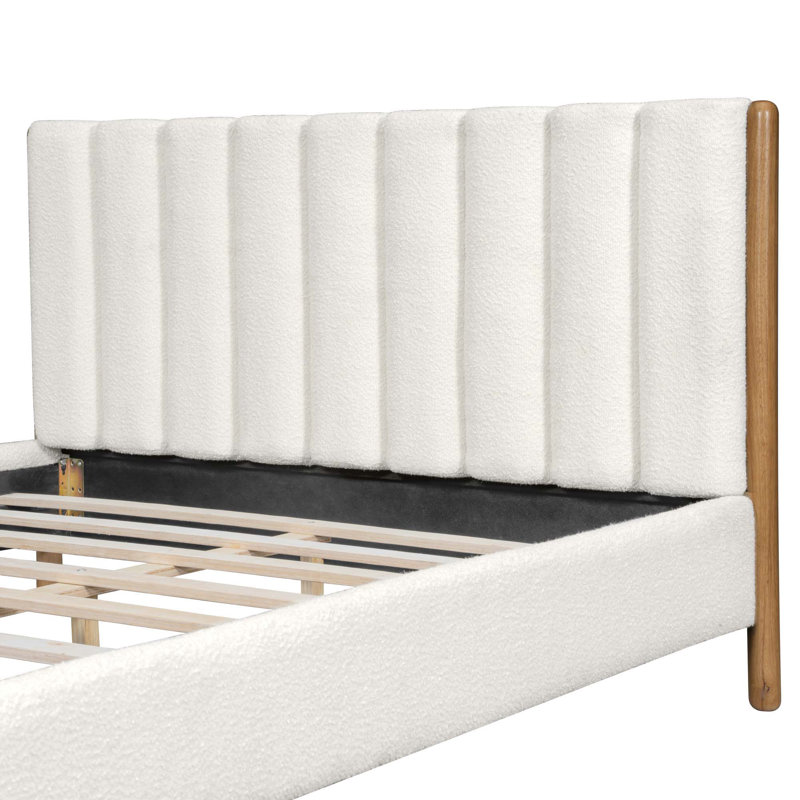 Structure de lit avec tête de lit épaisse rembourrée Boucle, pieds en bois massif, Grand lit