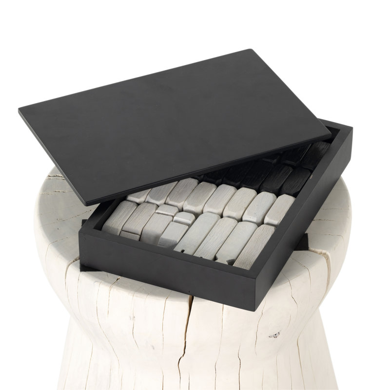 Wesson Chess Table, Ivory/Carbonized Black
