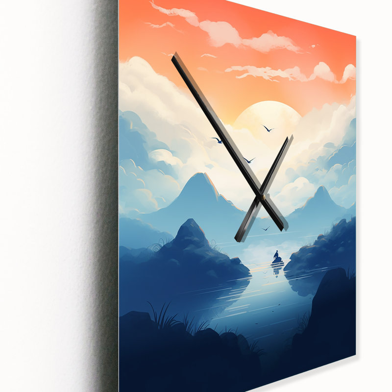 Vue aérienne de Bright Mountains II - paysage de très grandes horloges murales, H 28 po x l 12 po