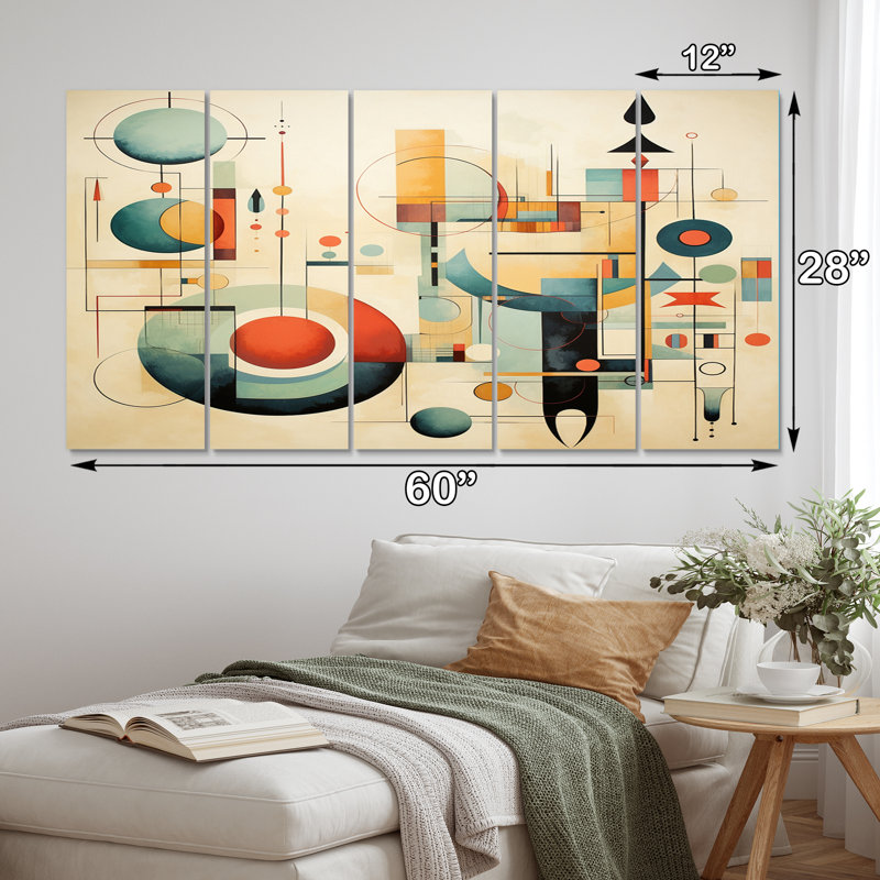 Distant Galaxies Midcentury Elegant Retro IV - Art mural moderne sur toile Midcentury - 5 panneaux égaux