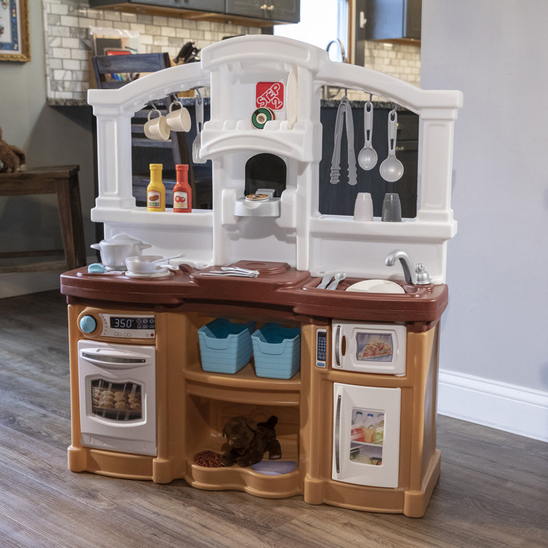 Step2 Fun with Friends Toddler Pretend Play Toy Kitchen Set , Brown/White