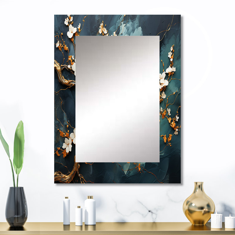 Gold and Green Abstract marble Aura V - Marble Wall Mirror, Modern Decorative Mirror, Printed Metal Art, 32" x 24"