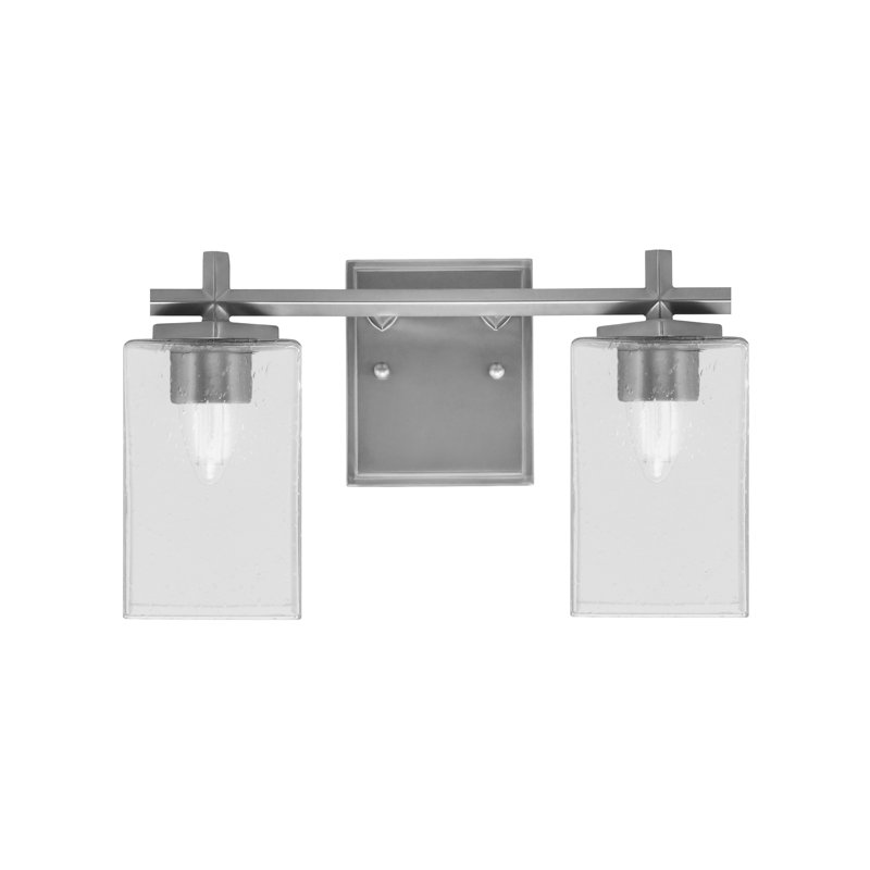 Barre d'éclairage de salle de bain 3 lumières Mariko avec verre carré transparent de 4 po, 2 lumières, Graphite
