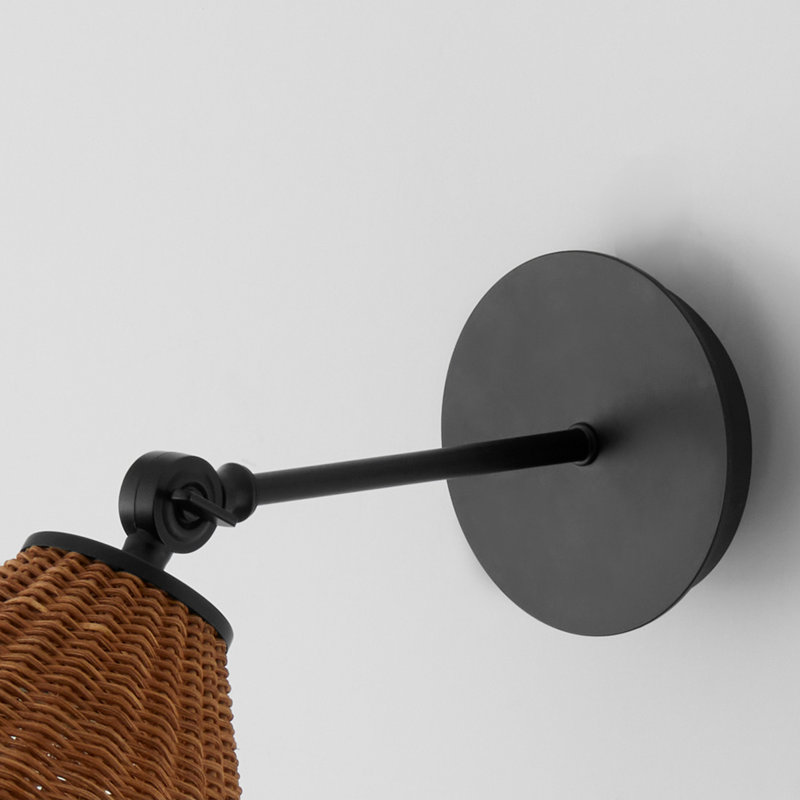 1 Light Small Wicker Wall Mount, Matte Black