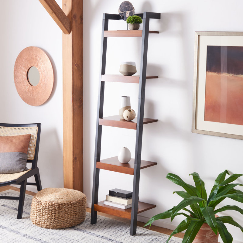 Bibliothèque échelle en bois massif H 72,44 po x l 18,11 po Alexzander, Brun miel / gris anthracite, H 72,44 po x l 18,11 po