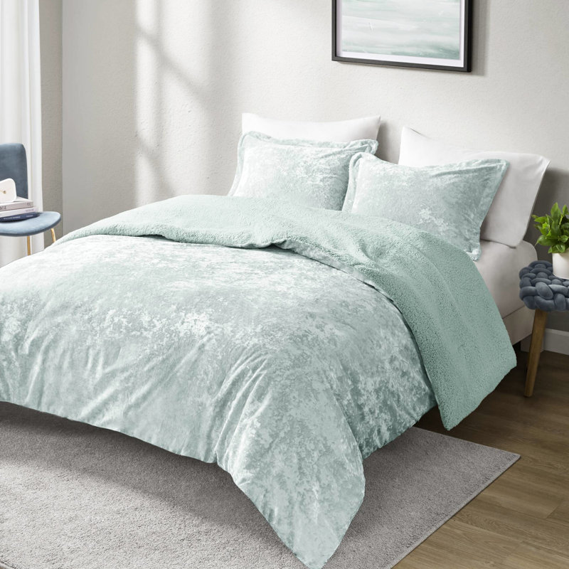 Édredon réversible en velours écrasé très grand / très grand 3 pièces, rembourré, lavable à la machine, livré avec 1 et 2 taies décoratives, inclus