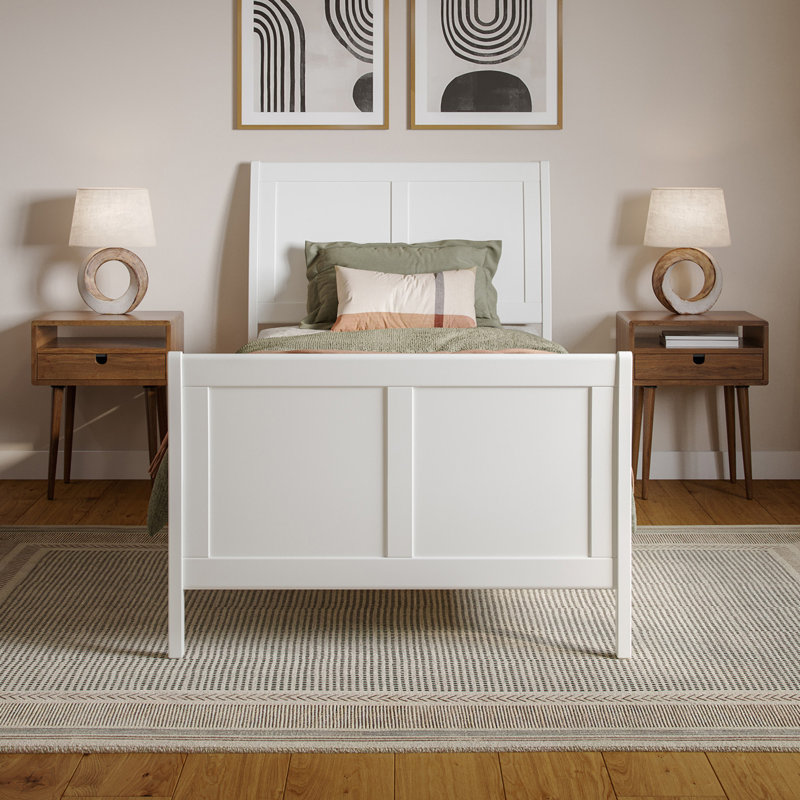Arite Solid Wood Low Profile Sleigh Platform Bed with Matching Footboard, Twin XL, White