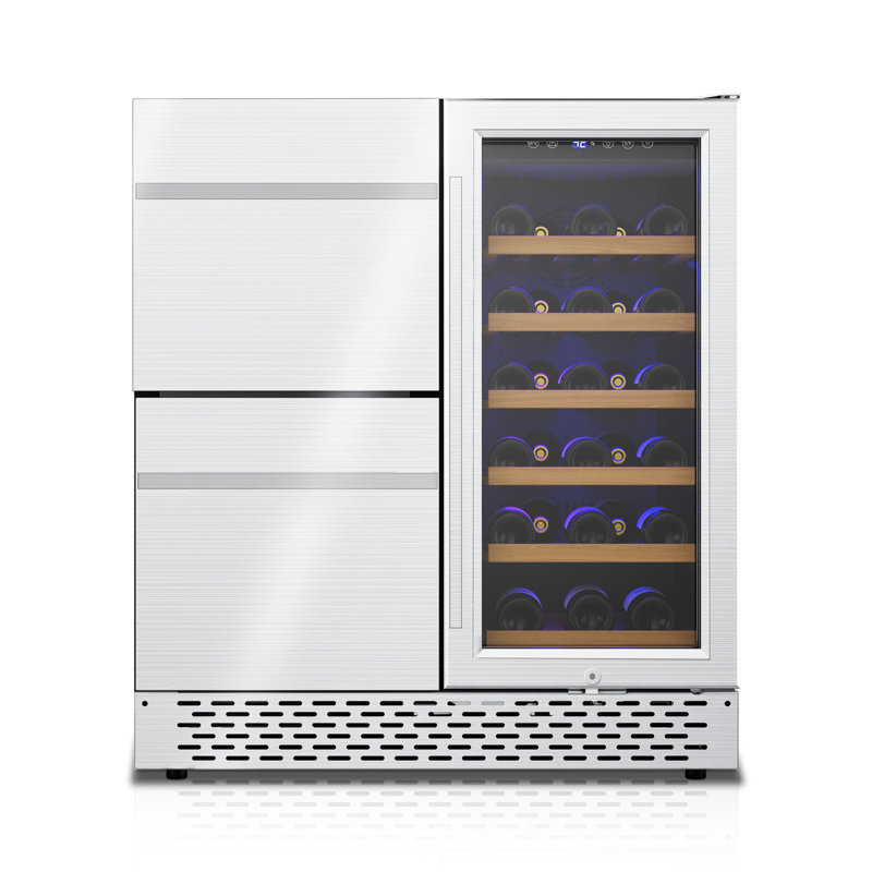 30'' Outdoor Wine And Beverage Refrigerator 80 Cooler, 2 Drawer Dual Zone Wine Fridge With Intelligent Control Advanced Compressor Under Counter Freestanding