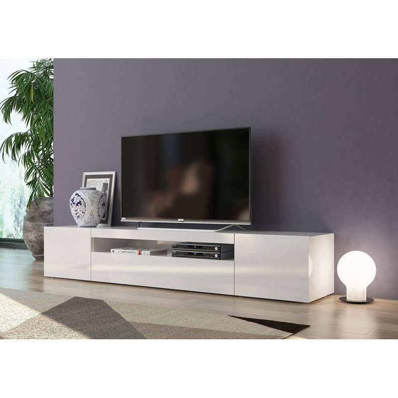 Tv Stand Jesse, Low Sideboard For Living Room With 3 Doors, Tv Stand Base, Cm 200X40H37, White