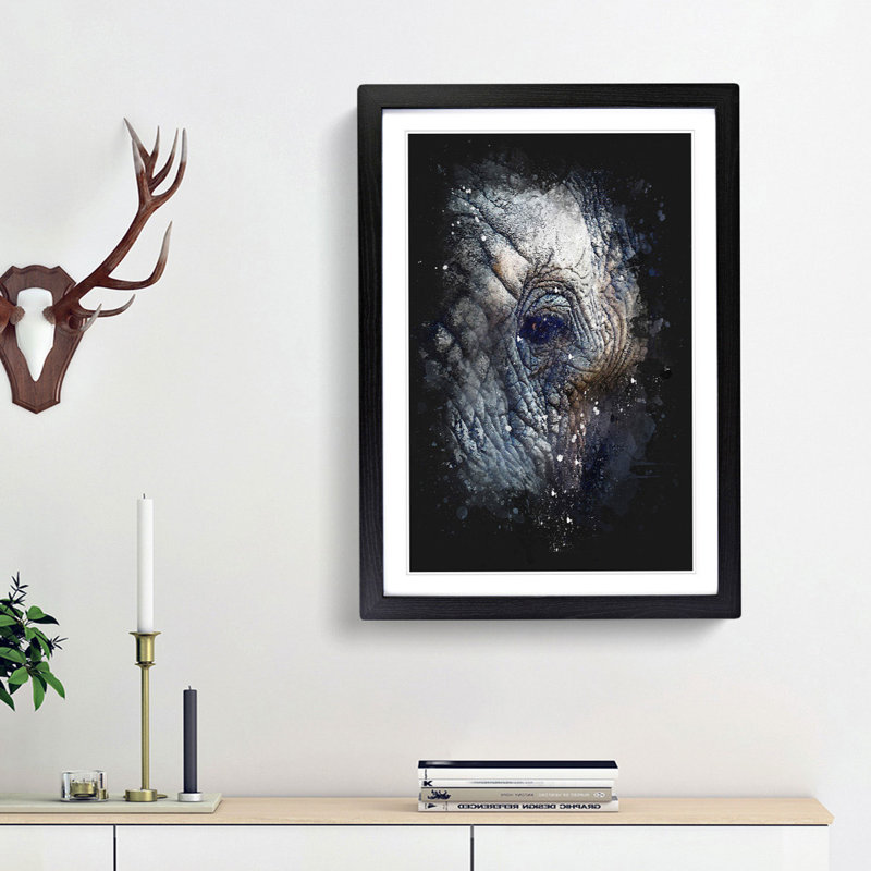 Blue Elephant - Framed Print, Black Framed, 63cm H x 45cm W x 2cm D