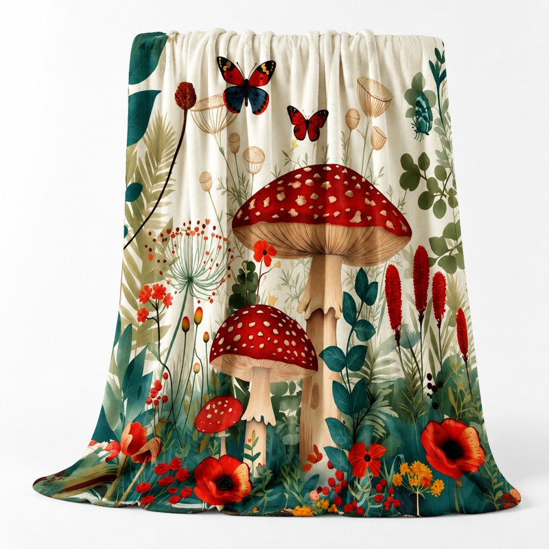 Jeté Whimsical Mushroom Print, couverture en molleton Enchanting Forest Design, Simple (l 60 po x L 80 po)