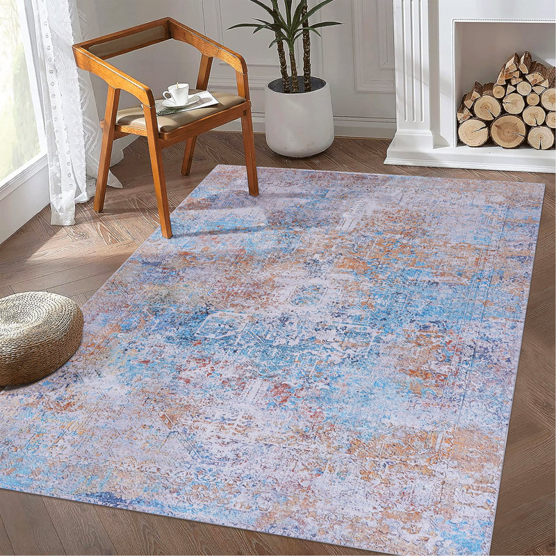 Yellow Washable Rug Area Rug (Yellow), Rectangle 6' x 9'