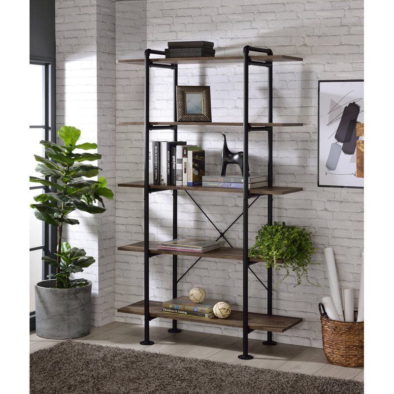 Rustic Oak & Black Finish Bookshelf